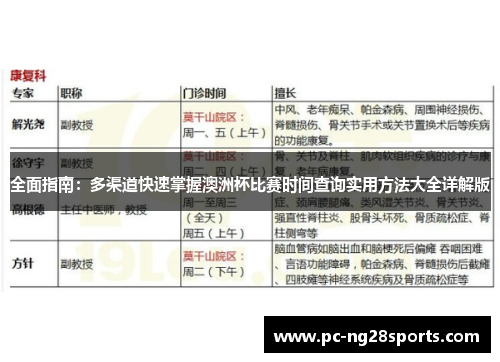 全面指南:多渠道快速掌握澳洲杯比赛时间查询实用方法大全详解版 全面指南:多渠道快速掌握澳洲杯比赛时间查询实用方法大全详解版