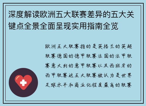 深度解读欧洲五大联赛差异的五大关键点全景全面呈现实用指南全览